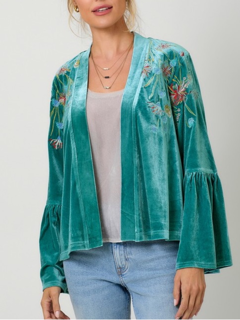 🍂SPECIAL🍂EMBROIDERY VELVET KIMONO|TEAL
